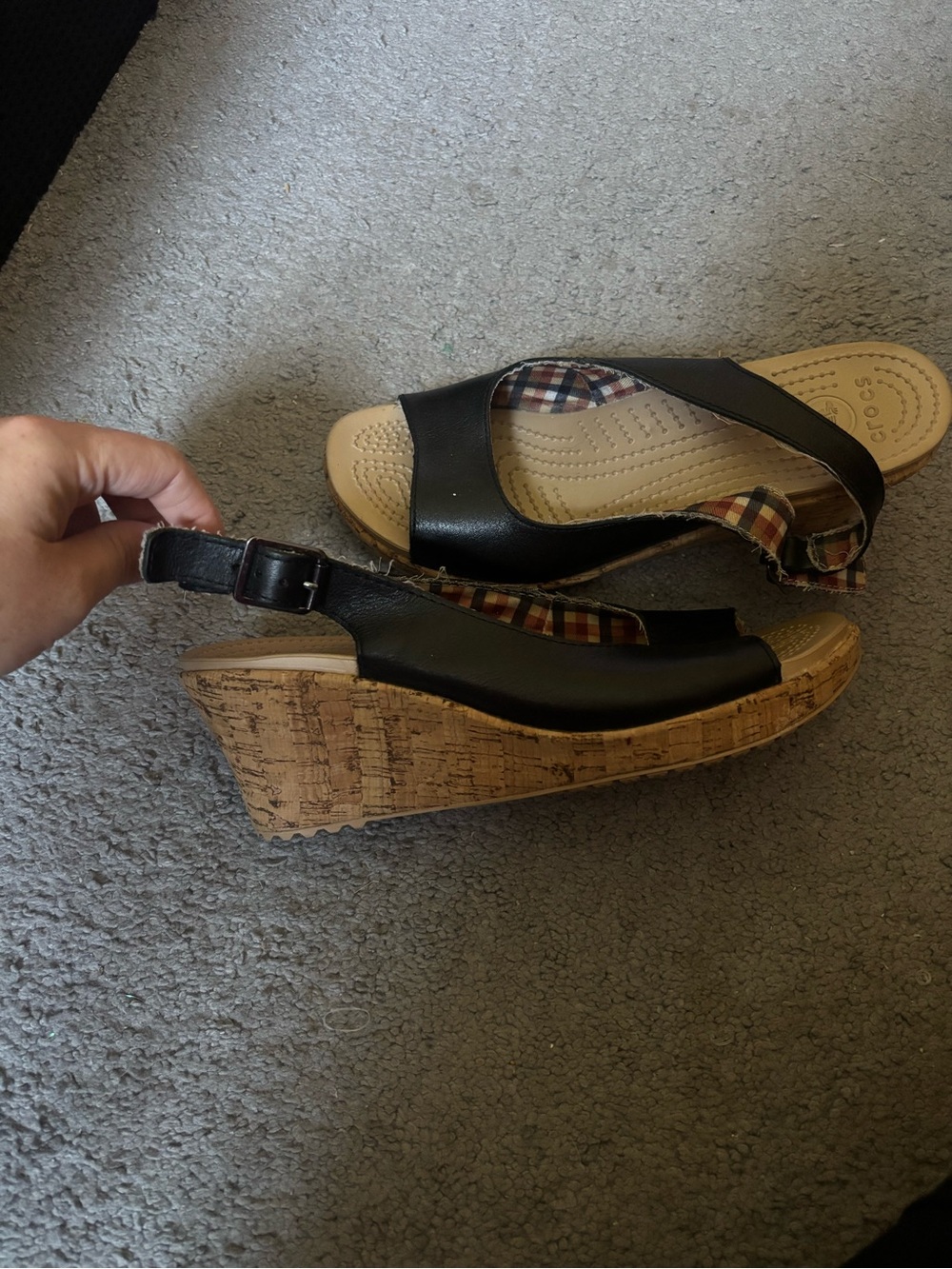 Crocs Black Wedge Slingback Sandals - Comfortable Cork Heel